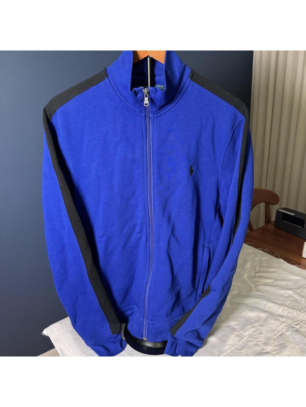 Polo Ralph Lauren Blue Track Jacket with Black Stripe Men’s Medum